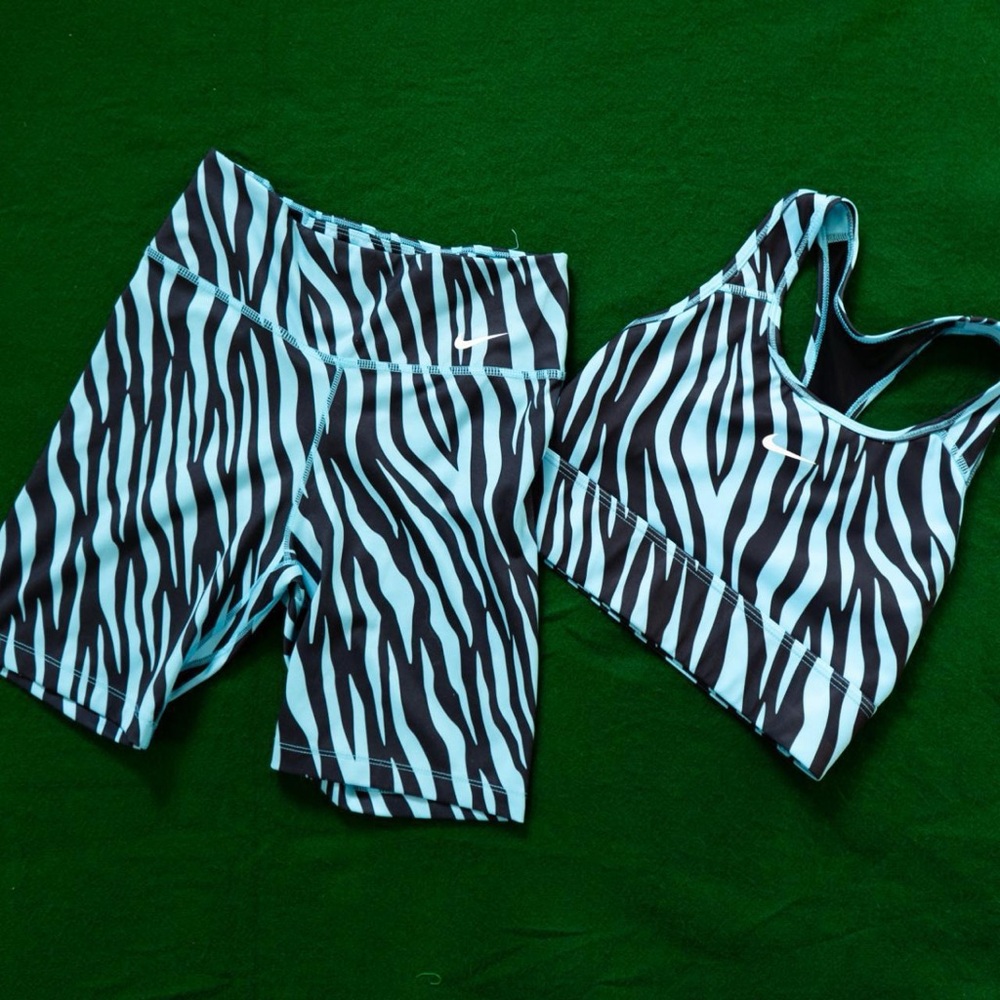 Blue Nike workout set - tiger striped longline sports bra and spandex